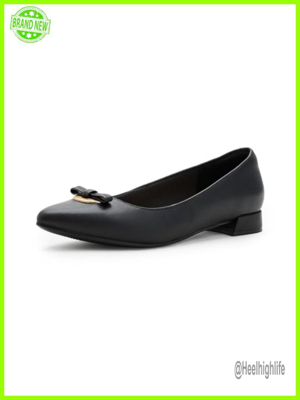 Leather Pointed Toe Kitten Heel Pump with Gold-Tone Hardware